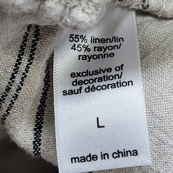 Maurices Pants Womens L Beige Striped Linen Smocked Wide Leg Flowy Casual Hippie - Picture 5 of 11